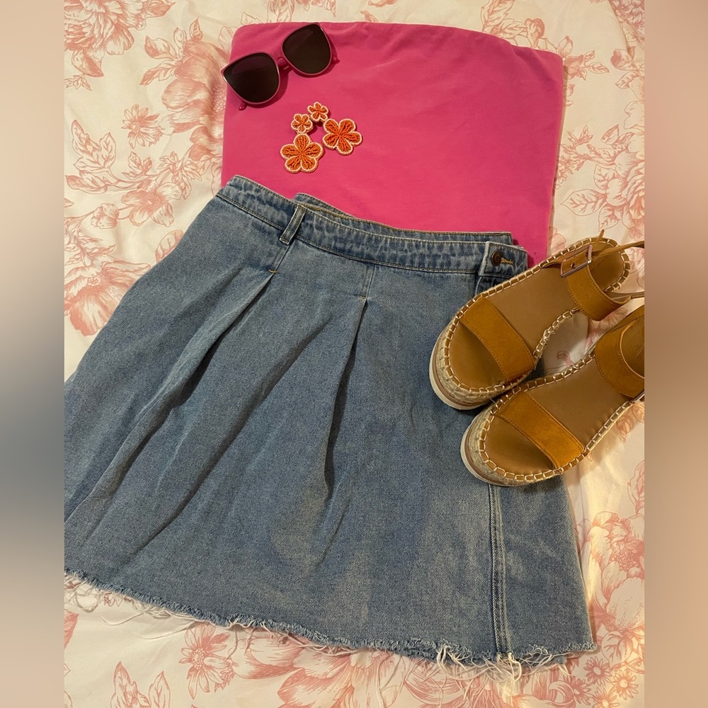 Light Wash Flare Denim Plus Size Mini Skirt